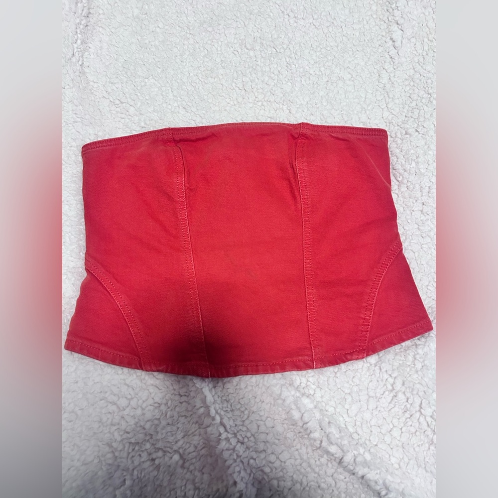 Red denim jean zipper tube top, super cute, had rubber band to stay up!